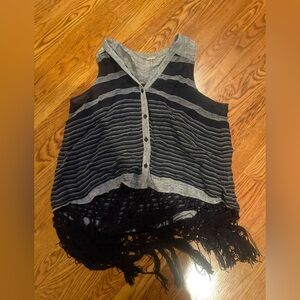Rebecca Minkoff Grey and Black Fringe Tank Top Size Large